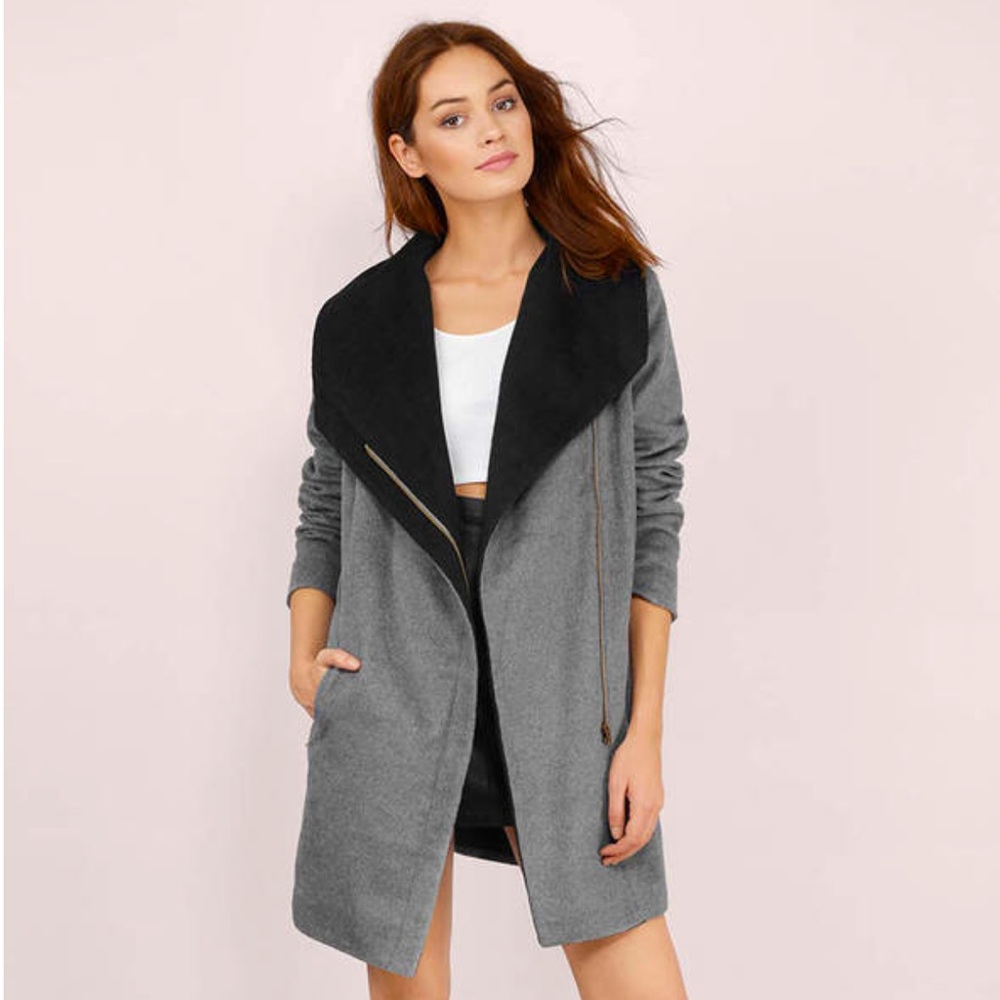 TOBI “Anabel” Grey & Black Wool Blend Coat / Size Small